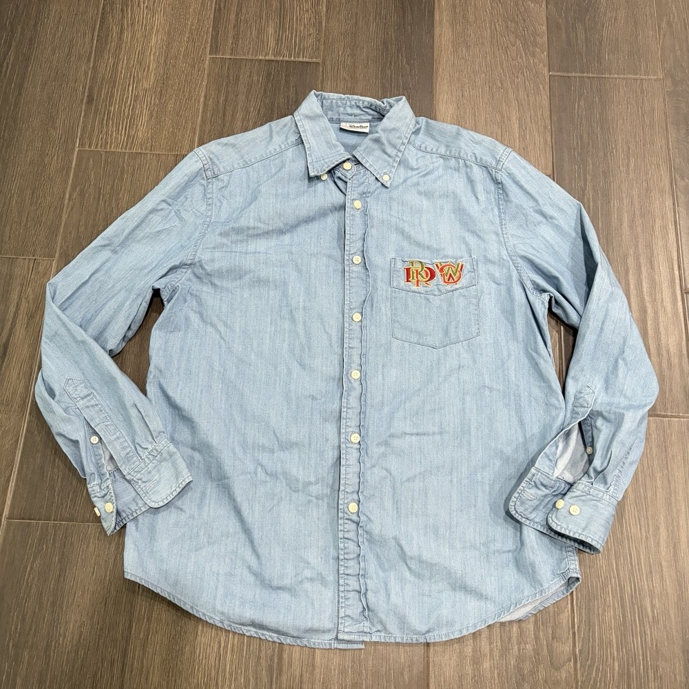 Disney Parks Grand Circle Tour Shirt Main Street Denim Blue Button Up XL